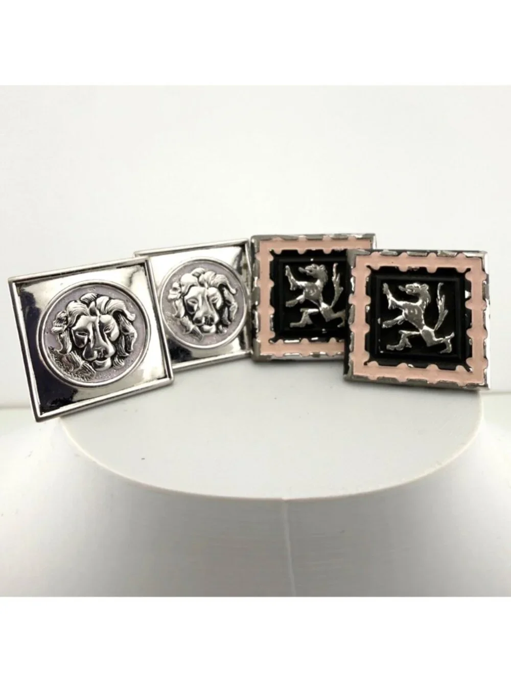 Vintage Silver Tone Lion Cufflinks Set of 2 Square Heraldic